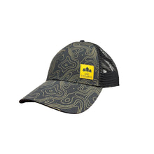 Load image into Gallery viewer, Black and Gold Topographic Trucker Hat
