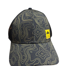 Load image into Gallery viewer, Black and Gold Topographic Trucker Hat
