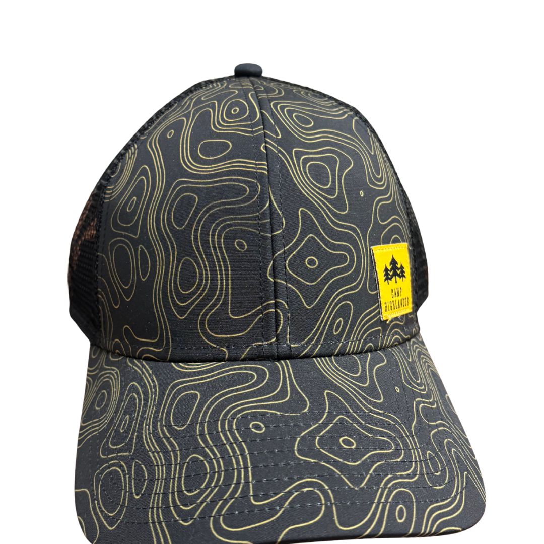 Topo Rope Hat Black and Gold Topographic Trucker Hat – Camp Highlander Store